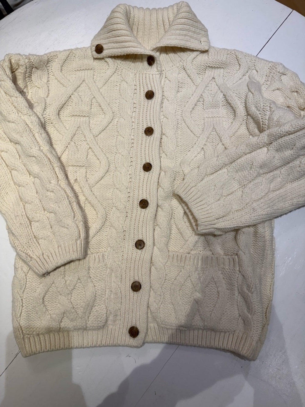 Brandy Melville Cream Cable Knit Button-Front Cardigan
